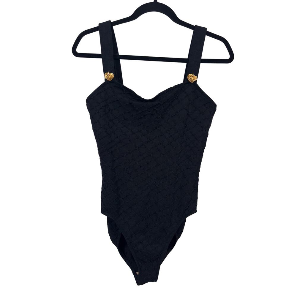 Mainstream One Piece Swimsuit Size 12 Black Vintage Diamond Lattice Shell Charm